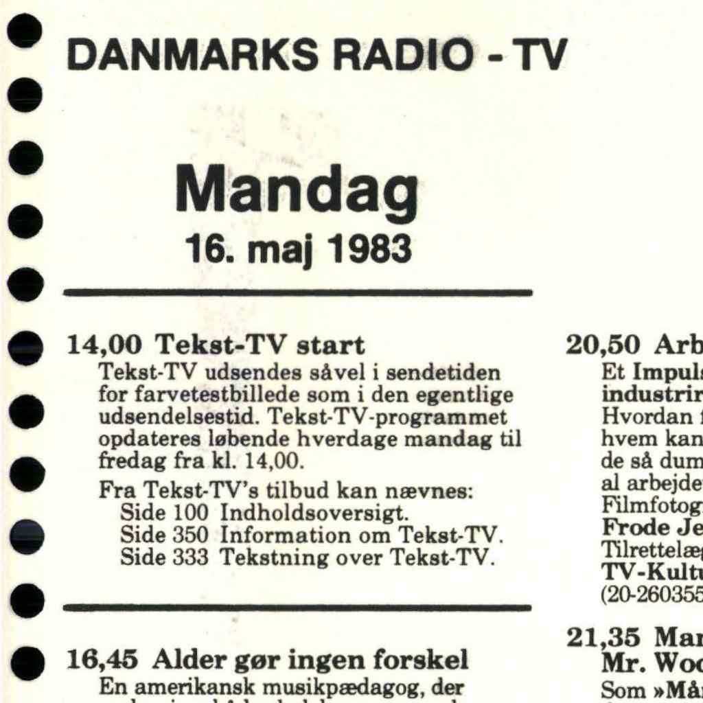 Programoversigt, 16. maj 1983.